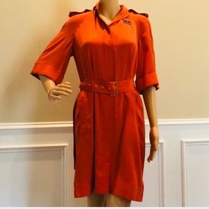 Diane Von Furstenberg Orange Belted Mini Shirt Dress